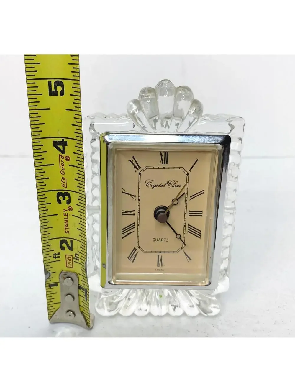 Crystal Clear Century 24% Lead Crystal Quartz Table Clock Taiwan 5” Tall “Works”